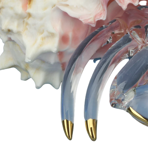 Large Glass Hermit Crab Handcrafted Figurine w/ 22kt Gold Accents