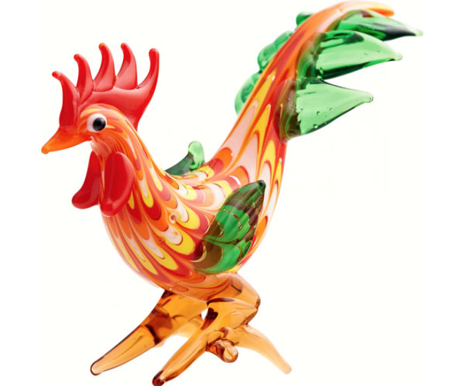 Milano Red and Orange Rooster Art Glass Animals Figurine