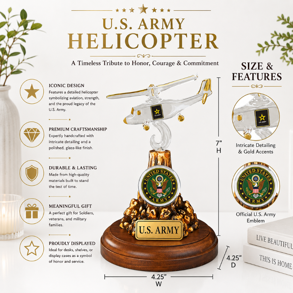 U.S. Army Helicopter Glass Figurine Gift | Military Aviation Collectible Decor