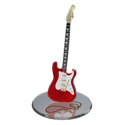 Vintage Red Guitar Glass Figurine Crystal Music Decor Gift
