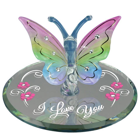 Rainbow Butterfly Glass Figurine | I Love You Gift with Crystals