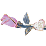 I Love You Pink Glass Rose Handcrafted Gold Trimmed Keepsake