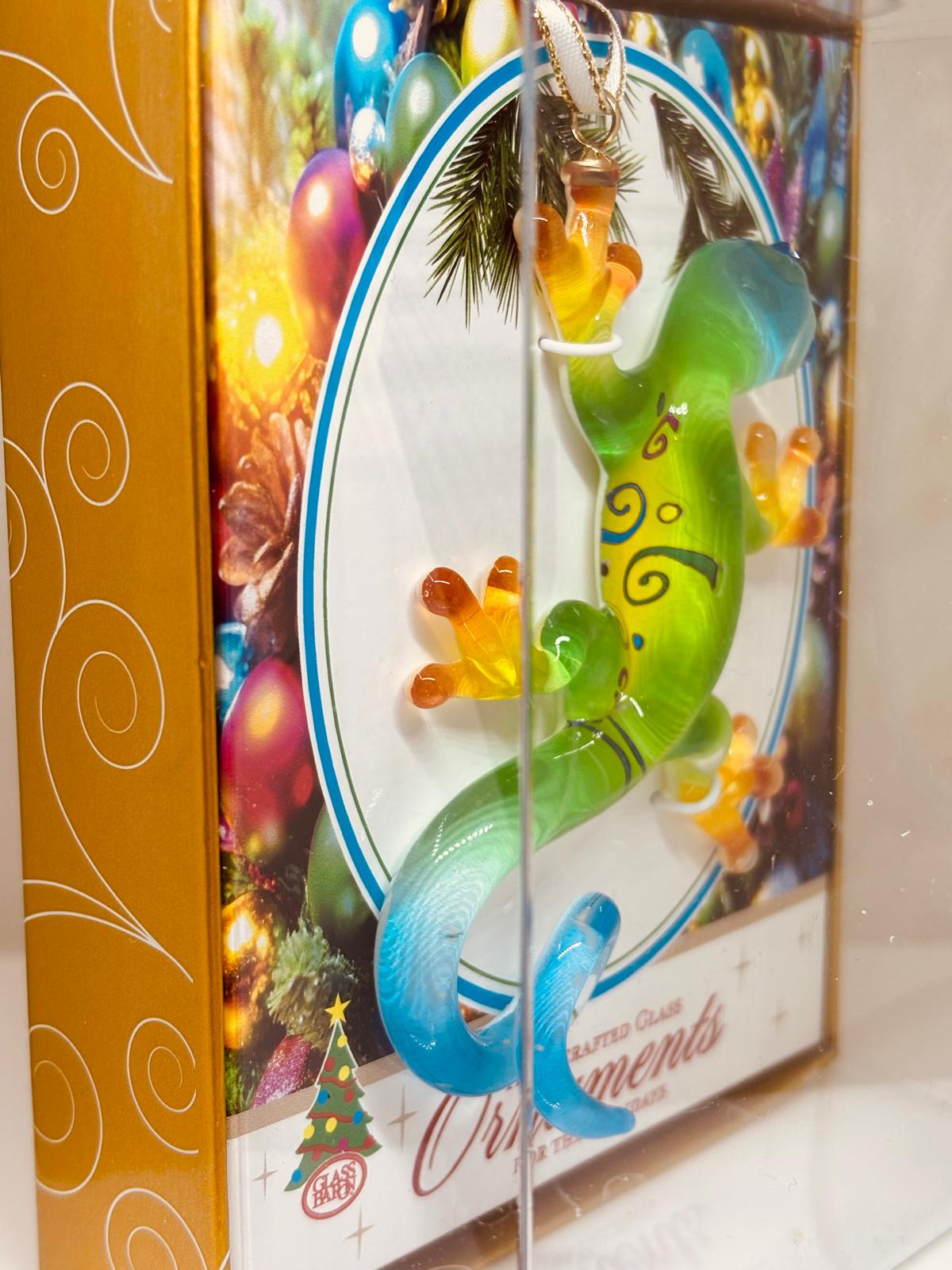 Christmas Gecko Ornament | Glass Gecko Holiday Tree Decoration