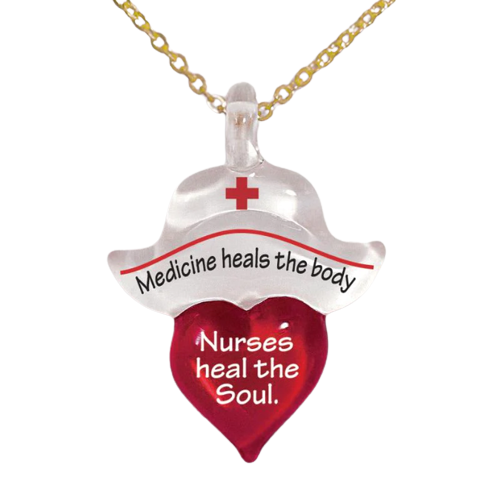 Nurse Necklace Glass Heart Shape Handcrafted Pendant