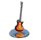 Classic Tobacco Burst Guitar Figurine Glass Music Decor with Gold & Crystal Accents