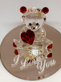 "I Love You" Bear Figurine | Handcrafted Glass Bear with Crystal Heart