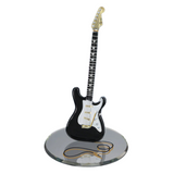 Vintage Black Glass Guitar Figurine Music Gift with Crystals & Gold