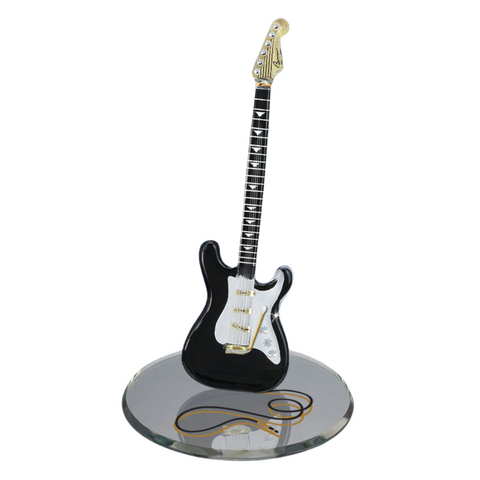 Vintage Black Glass Guitar Figurine Music Gift with Crystals & Gold