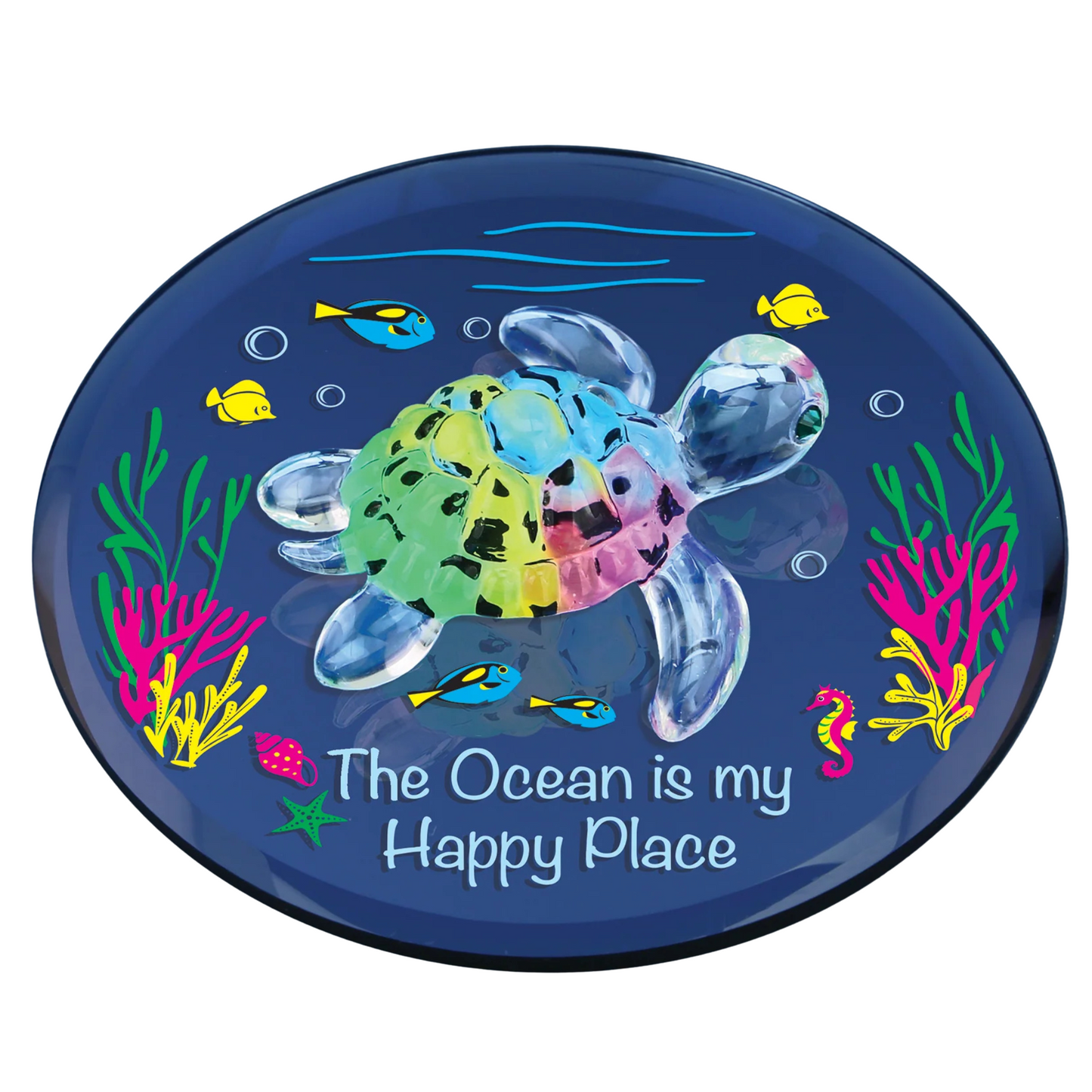 Sea Turtle Figurine "Happy Place" Ocean Beach Glass Decor with Crystals