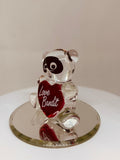 Love Bandit Bear Figurine, Handcrafted Glass Bear with Red Heart