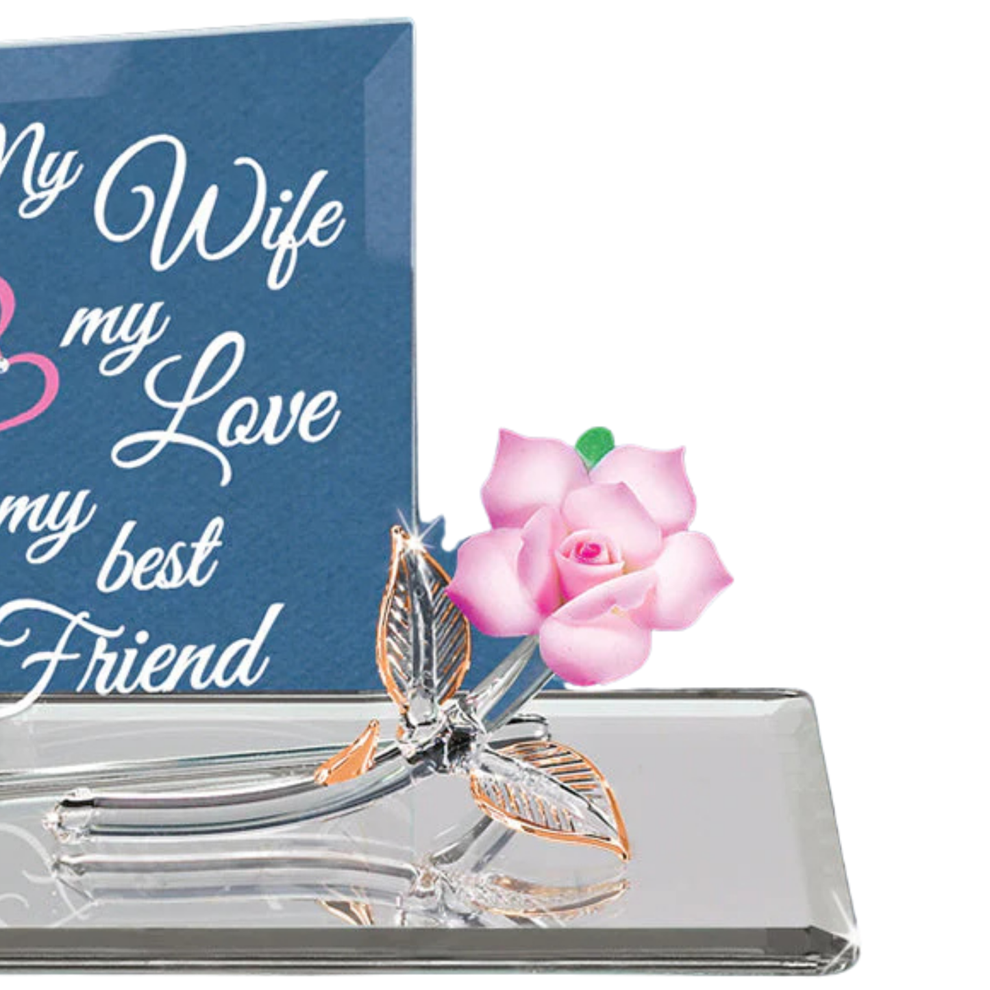 My Wife My Best Friend Pink Rose Figurine | Handcrafted Glass Gift