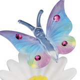 Rainbow Butterfly on Daisy Glass Figurine Handcrafted Nature Decor Gift