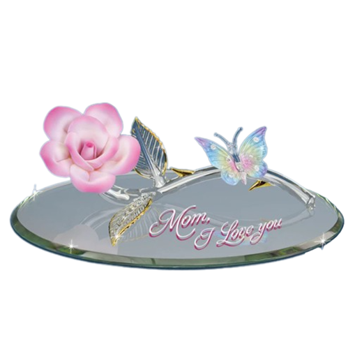 Glass Baron Rose with Butterfly "Mom I Love You"