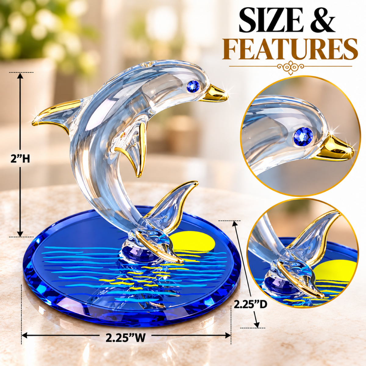 Sunset Dolphin Glass Figurine, Dolphin Lover Gift, Ocean Decor