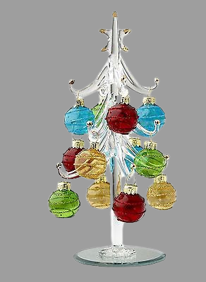 Glass Christmas Tree w/ Multi-Colored Ornaments ~ NIB ~ Great Gift Idea ~ 8"
