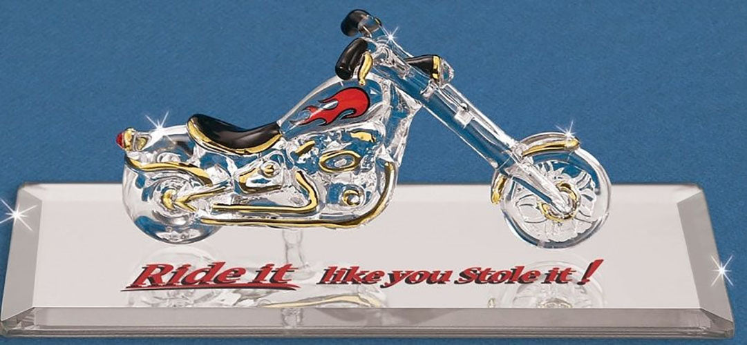 Glass Baron Motorcycle Figurine Ride It Chopper with Crystals Accents