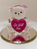 Get Well Soon Bear Figurine | Handcrafted Glass Bear with Pink Heart