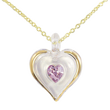 June Birthstone Heart Necklace with Light Pink Crystal Gold Plated Chain Gift