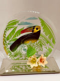Toucan Glass Figurine | Handcrafted Bird Art with Crystals and Jungle Theme