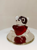 Love Bandit Bear Figurine, Handcrafted Glass Bear with Red Heart