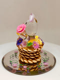 Sitting Pretty Pig Figurine | Handcrafted Glass Pig in Flower Basket