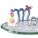 Mom “I Love You” Glass Figurine with Butterfly and Flowers