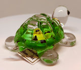 Bright Green Turtle Figurine Handcrafted Glass Collectible with Crystal Eyes