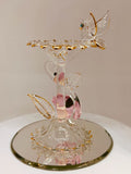 Bird on Birdbath Figurine | Handcrafted Glass Bird and Rose Decor