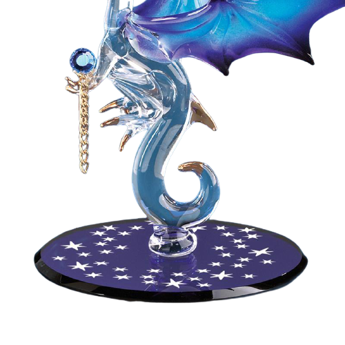 Dragon with Stars Glass Figurine | Handcrafted Fantasy Decor with Blue Crystal Gem