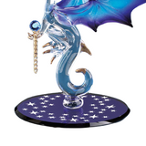 Dragon with Stars Figurine Blue Glass Dragon with Crystals & 22Kt Gold