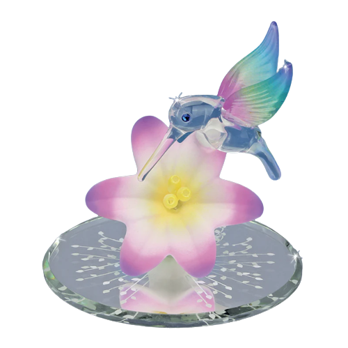Glass Baron Hummingbird with Lavender Lily Handcrafted Figurine