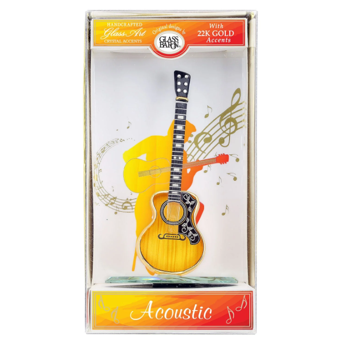 Acoustic Guitar Glass Figurine Keepsake Box Music Gift Decor