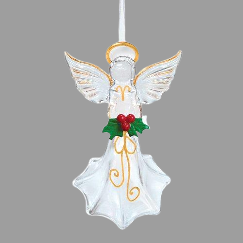 Glass Baron ~ Angel with Holly Ornament