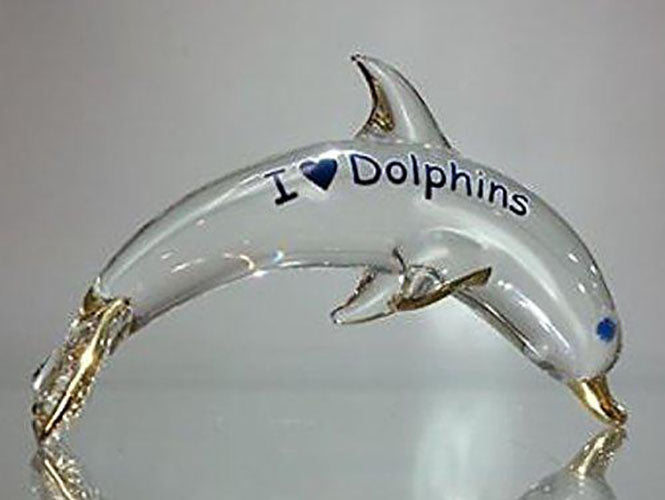 I Love Dolphins Glass Figurine Accented in 22kt Gold