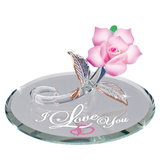 Pink Rose “I Love You” Handcrafted Glass Figurine Gift