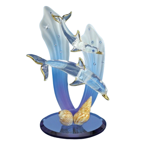 Double Dolphins Figurine Handcrafted Glass Ocean Decor