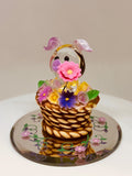 Sitting Pretty Pig Figurine | Handcrafted Glass Pig in Flower Basket
