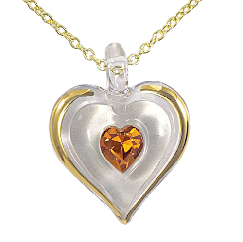 November Birthstone Heart Necklace Yellow Crystal Gift