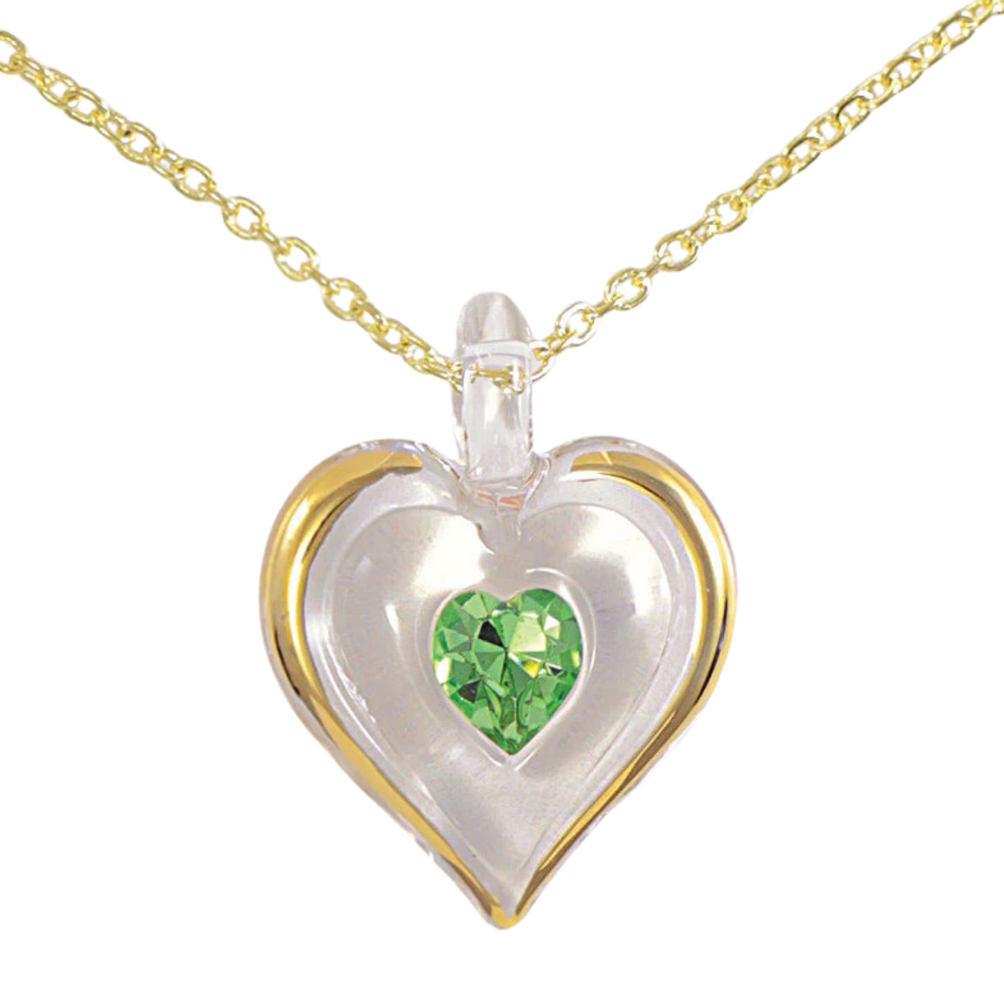 August Birthstone Heart Necklace Peridot Crystal Gold Plated Pendant, Birthday Jewelry Gift for Her