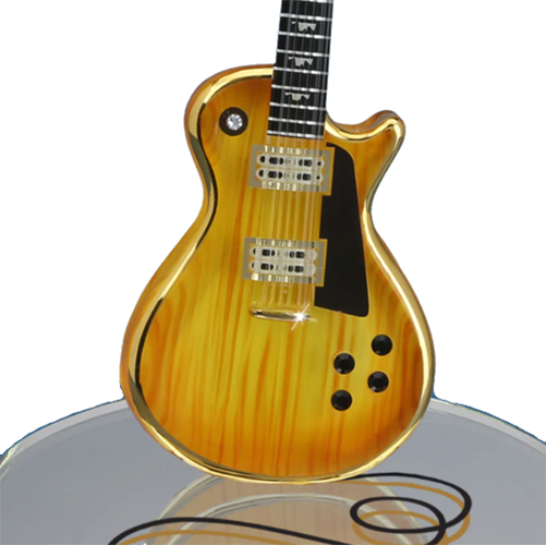 Glass Baron Classic Woodgrain Guitar Figurine with Crystal Accents