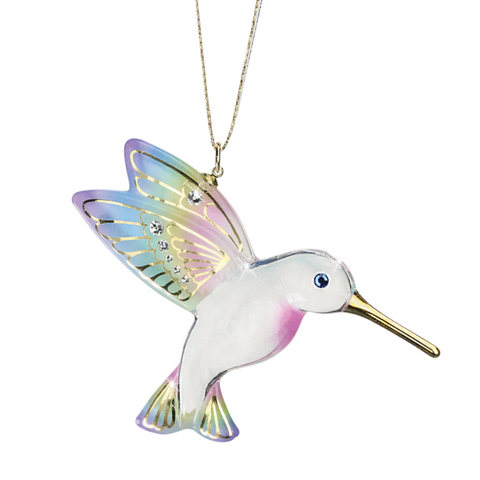 Hummingbird Ornament Handcrafted Glass Bird Decoration with Crystals & Gold