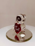 Love Bandit Bear Figurine, Handcrafted Glass Bear with Red Heart