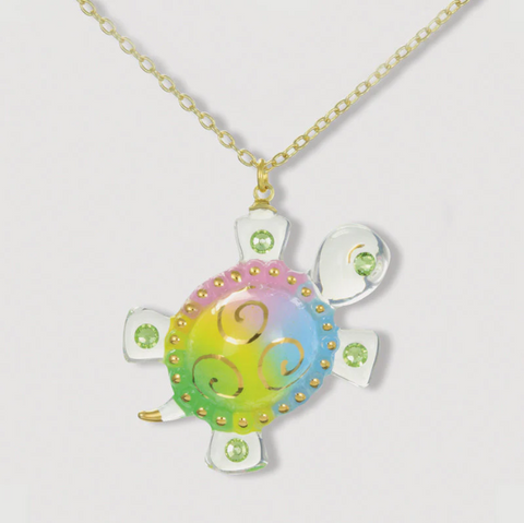 Happy Turtle Necklace Handcrafted Rainbow Pendant with Crystal Accents