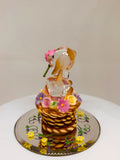 Playful Glass Puppy Figurine in Flower Basket | Dog Lover Gift Decor