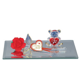 Glass Bear Figurine with Red Rose on Mirror Forever and Always I Love You Gift