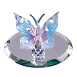 Blue Butterfly Glass Figurine on Mirror | Handcrafted Crystal Accent