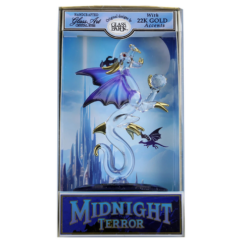 Midnight Terror Dragon Figurine in Display Box Glass Fantasy Decor Gift