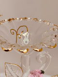 Bird on Birdbath Figurine | Handcrafted Glass Bird and Rose Decor