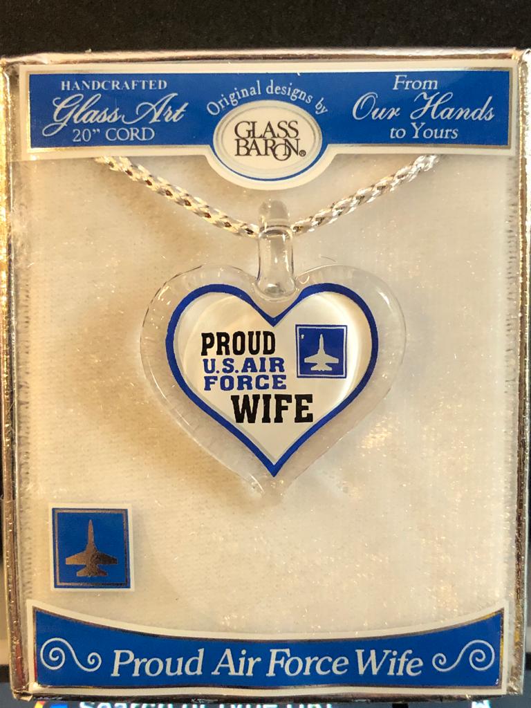 Proud U.S. Air Force Wife Heart Pendant on Silver Cord