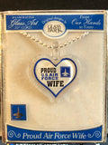 Proud U.S. Air Force Wife Heart Pendant on Silver Cord